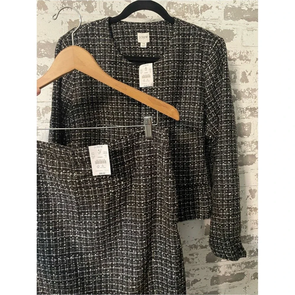 NWT J.Crew Black & White Tweed Pencil Skirt Size 14